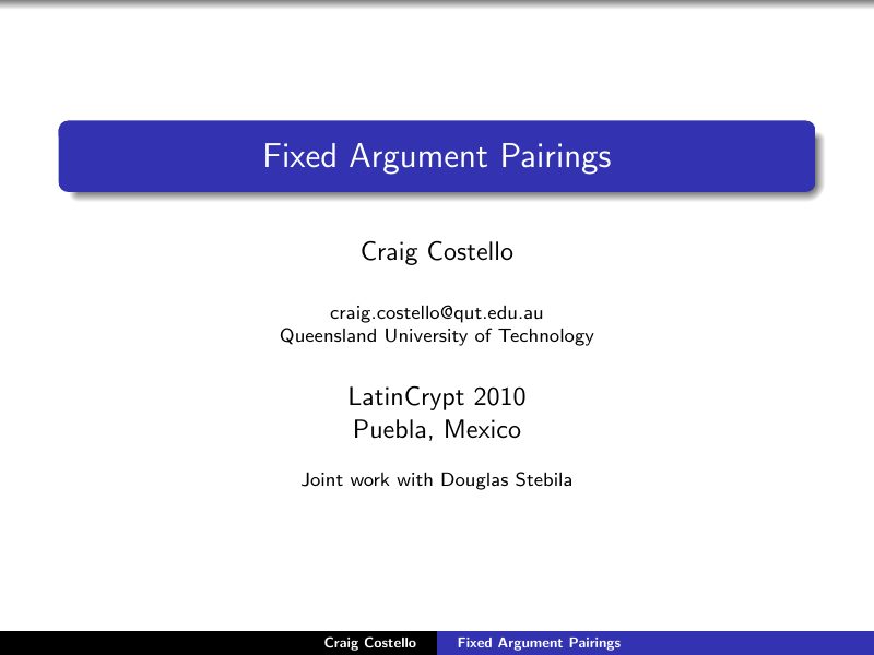Opening slide: Fixed argument pairings