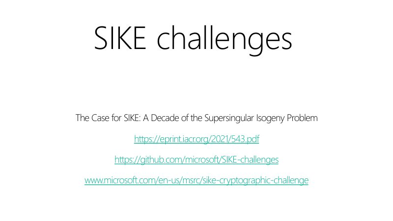 Opening slide: The Case for SIKE: A Decade of the Supersingular Isogeny Problem
