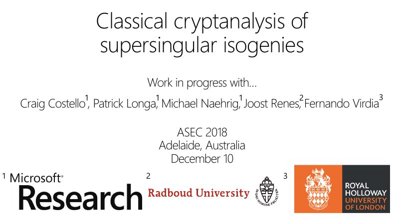 Opening slide: Classical cryptanalysis of supersingular isogenies