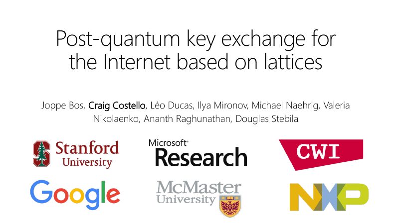 Opening slide: Post-quantum key exchange for the Internet based on lattices.