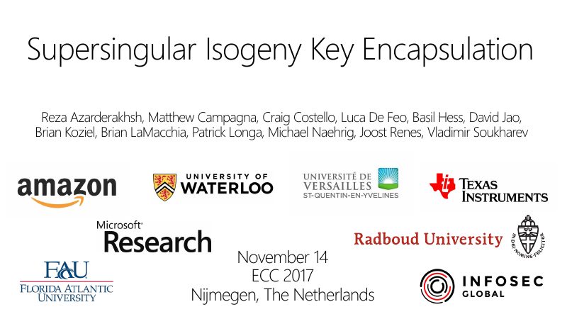 Opening slide: Supersingular Isogeny Key Encapsulation