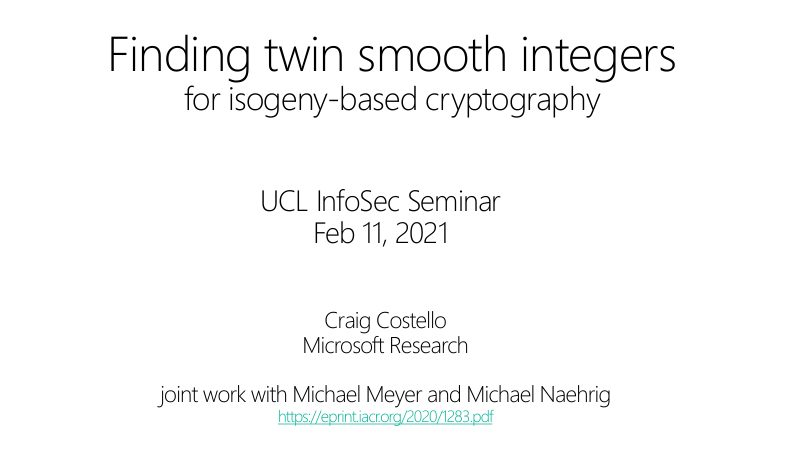 Opening slide: Finding twin smooth integers for isogeny-based cryptography