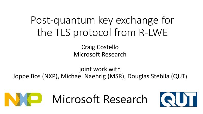 Opening slide: Post-quantum key exchange from the ring learning with errors problem